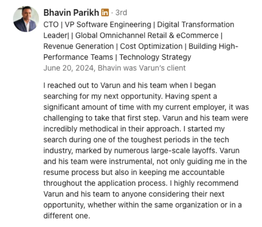 LinkedIn recommendation for Wolf Mentoring from Bhavin Parikh, CTO