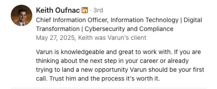 LinkedIn recommendation for Wolf Mentoring from Keith Oufnac, Chief Information Officer, Information Technology