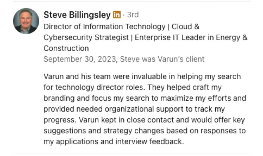 LinkedIn recommendation for Wolf Mentoring from Steve Billingsley, Director of Information Technology
